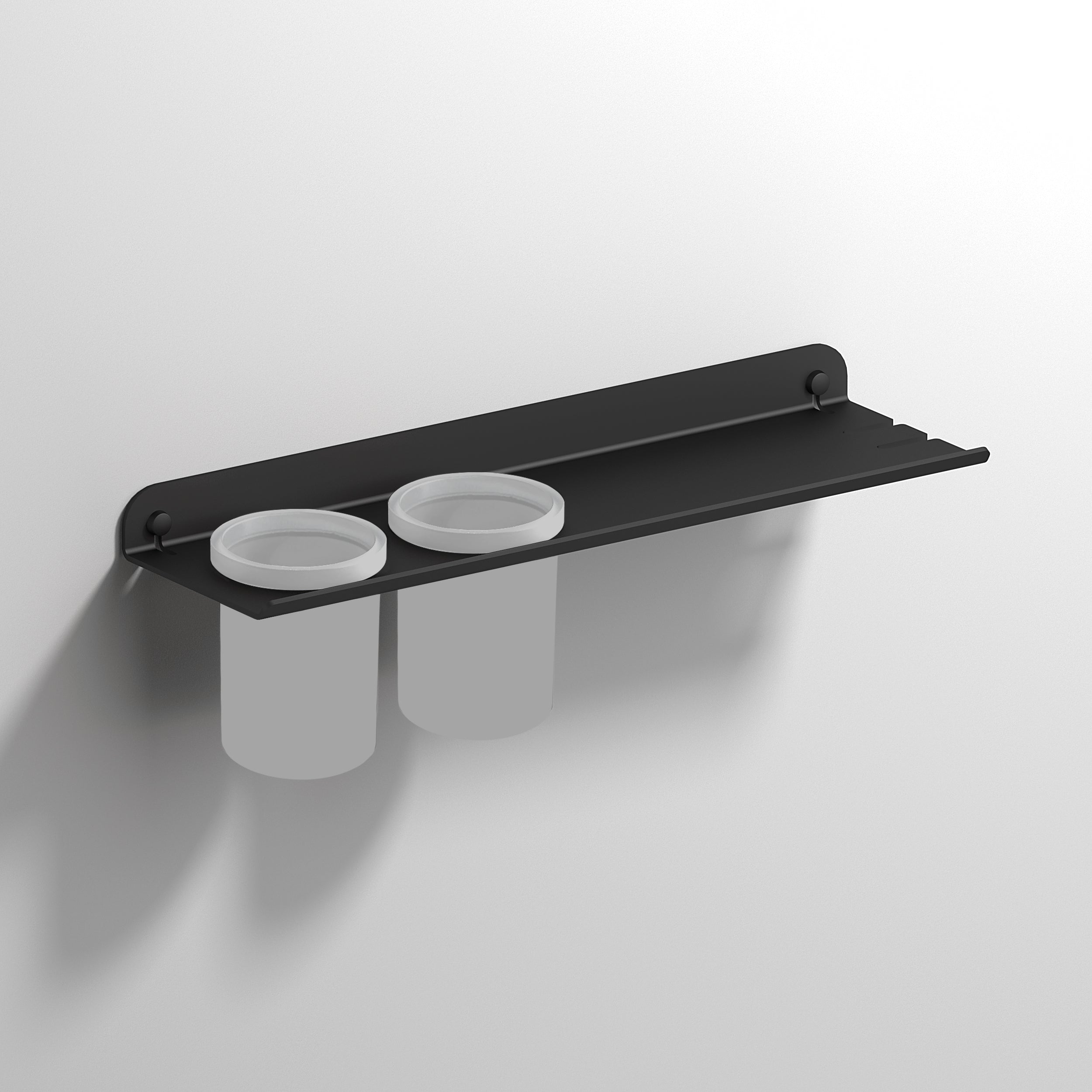 Sonia Quick Shelf With Double Large Tumbler Black BathLab.co.uk