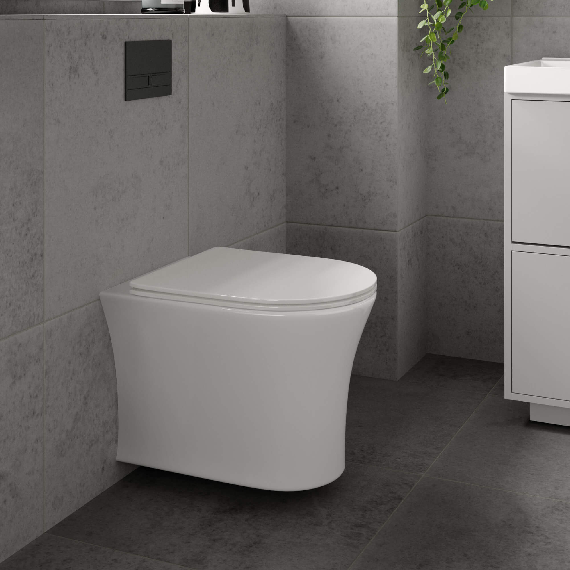 Lux Flair Rimless Wall Hung Toilet & Soft Close Seat Chrome Fittings