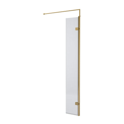 Nuie Fluted 8mm 300mm Hinged Return For Wetroom Screen (1850mm High) - Brushed Brass
