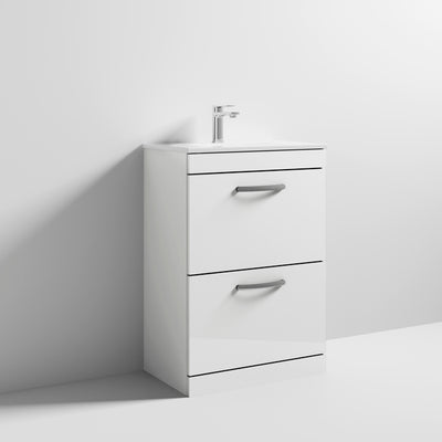 Lana 600mm Floor Standing 2 Drawer Vanity Unit & Minimalist Basin - Gloss White