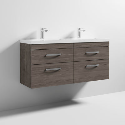 Cape 1200mm Wall Hung 4 Drawer Vanity Unit & Double Resin Basin - Anthracite Woodgrain