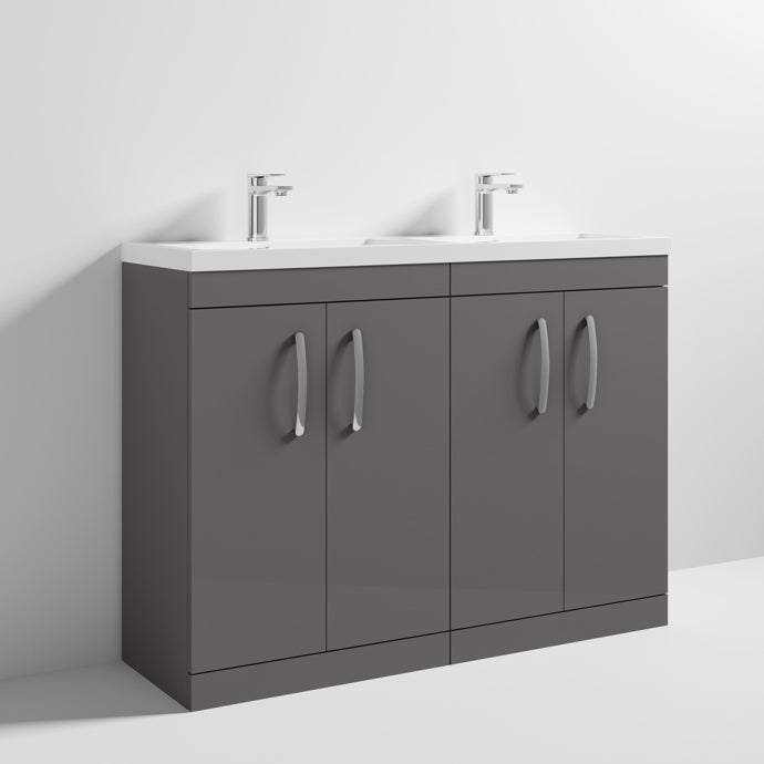 Cape 1200mm Floor Standing 4 Door Vanity Unit & Double Resin Basin - Gloss Grey