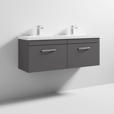 Cape 1200mm Wall Hung 2 Drawer Vanity Unit & Double Ceramic Basin - Gloss Grey