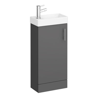 Jenson 400 x 222mm Floor Standing Cloakroom Vanity Unit & Ceramic Basin - Gloss Grey