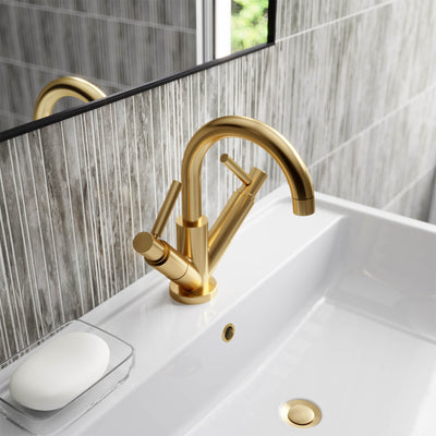 Hudson Reed Tec Lever Mono Basin Mixer With Waste - Brushed Brass