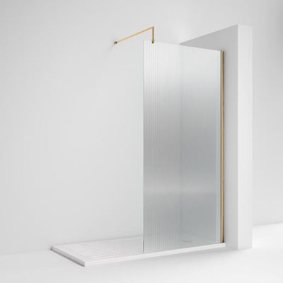 Nuie Fluted 8mm Wetroom Screen & Support Bar (1850mm High) - Brushed Brass