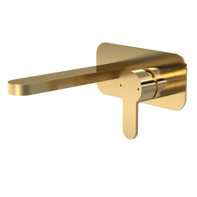 Lana Brushed Brass 2 Hole Wall Mounted Basin Mixer With Plate