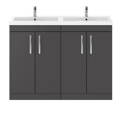 Cape 1200mm Floor Standing 4 Door Vanity Unit & Double Basin - Gloss Grey