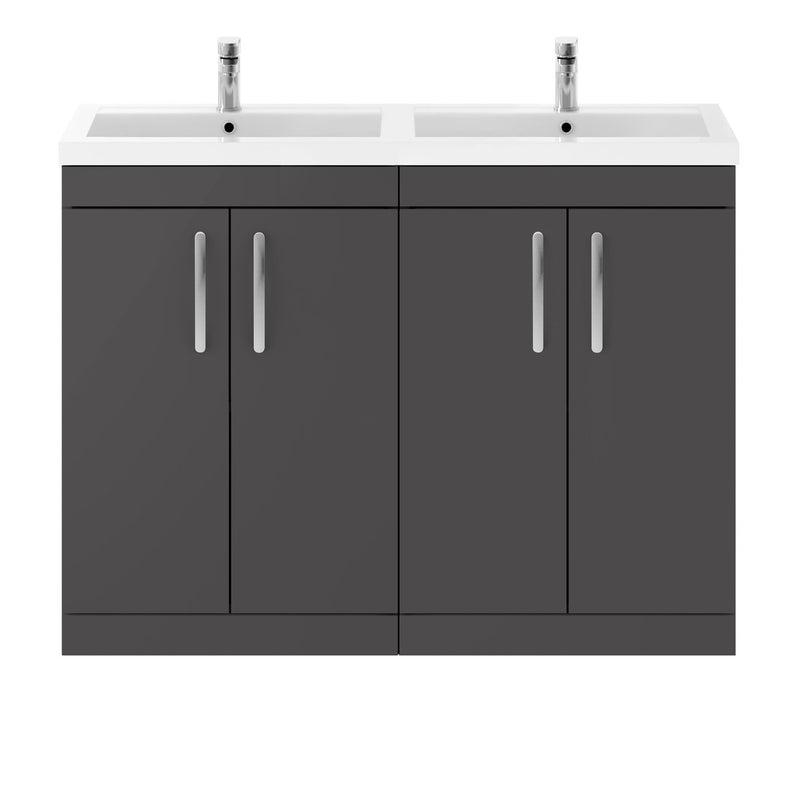 Cape 1200mm Floor Standing 4 Door Vanity Unit & Double Basin - Gloss Grey