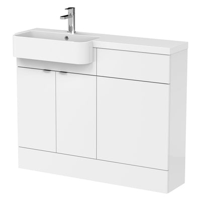 Hudson Reed Fusion 1100mm Floorstanding Combination Unit With Round Semi Recessed Basin - Left Hand - White Gloss