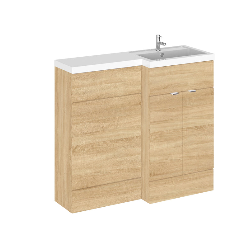 Hudson Reed Fusion 1000mm Floorstanding Combination Unit With L Shaped Basin - Right Hand - Natural Oak