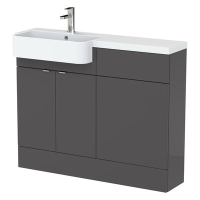 Hudson Reed Fusion 1100mm Floorstanding Combination Unit With Round Semi Recessed Basin - Left Hand - Grey Gloss