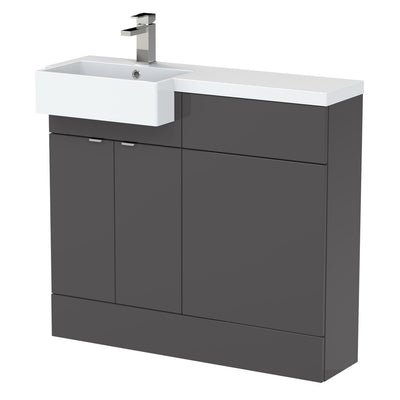 Hudson Reed Fusion 1000mm Floorstanding Combination Unit With Square Semi Recessed Basin - Left Hand - Grey Gloss