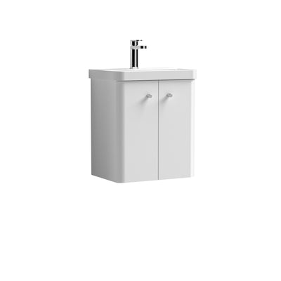 Nuie Core 500 x 335mm Wall Hung Vanity Unit With 2 Doors & Ceramic Basin - White Gloss