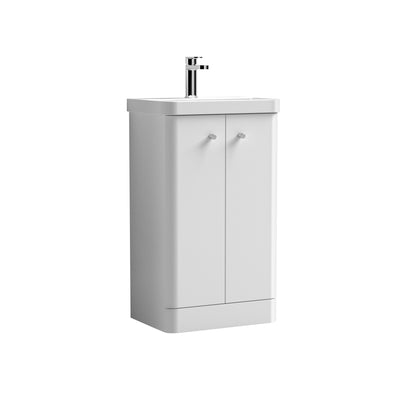 Nuie Core 500 x 335mm Floor Standing Vanity Unit With 2 Doors & Ceramic Basin - White Gloss