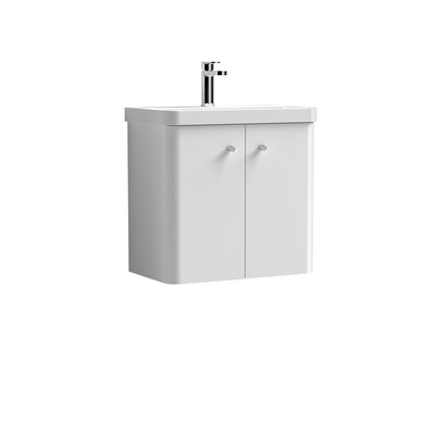 Nuie Core 600 x 335mm Wall Hung Vanity Unit With 2 Doors & Ceramic Basin - White Gloss