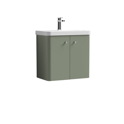 Nuie Core 600 x 335mm Wall Hung Vanity Unit With 2 Doors & Ceramic Basin - Green Satin