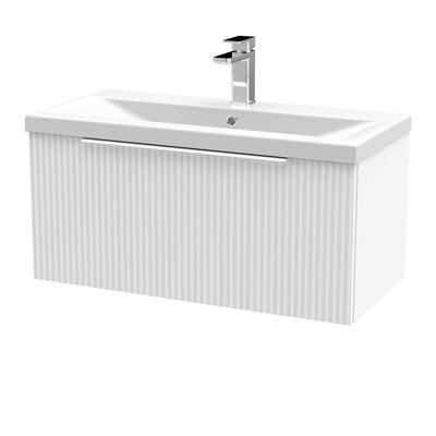 Hudson Reed Fluted Wall Hung 800mm Vanity Unit With 1 Drawer & Mid Edge Ceramic Basin - Satin White