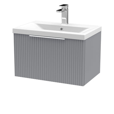 Hudson Reed Fluted Wall Hung 600mm Vanity Unit With 1 Drawer & Mid Edge Ceramic Basin - Satin Grey