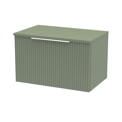 Hudson Reed Fluted Wall Hung 600mm Vanity Unit With 1 Drawer & Worktop - Satin Green