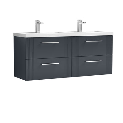 Nuie Deco 1200 x 383mm Wall Hung Vanity Unit With 4 Drawers & Twin Polymarble Basin - Anthracite Satin