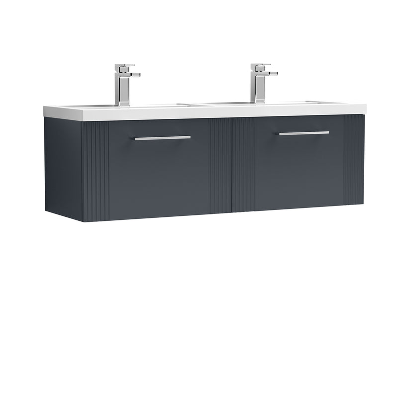 Nuie Deco 1200 x 383mm Wall Hung Vanity Unit With 2 Drawers & Twin Polymarble Basin - Anthracite Satin
