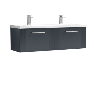 Nuie Deco 1200 x 383mm Wall Hung Vanity Unit With 2 Drawers & Twin Ceramic Basin - Anthracite Satin