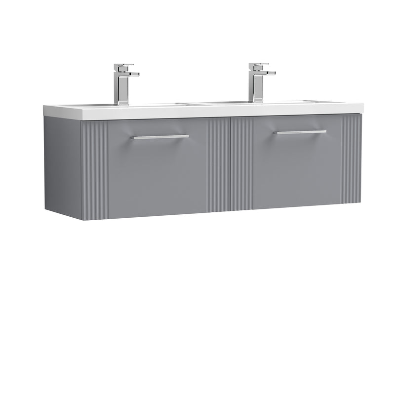 Nuie Deco 1200 x 383mm Wall Hung Vanity Unit With 2 Drawers & Twin Polymarble Basin - Grey Satin