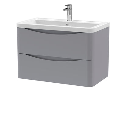 Nuie Lunar 800 x 445mm Wall Hung Vanity Unit With 2 Drawers & Ceramic Basin - Grey Satin