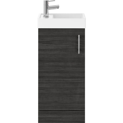 Nuie Vault 400 x 222mm Floor Standing Vanity Unit With Single Door & Ceramic Basin - Charcoal Black Woodgrain
