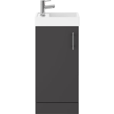 Nuie Vault 400 x 222mm Floor Standing Vanity Unit With Single Door & Ceramic Basin - Grey Gloss