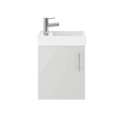 Nuie Vault 400 x 222mm Wall Hung Vanity Unit With Single Door & Ceramic Basin - Grey Mist Gloss