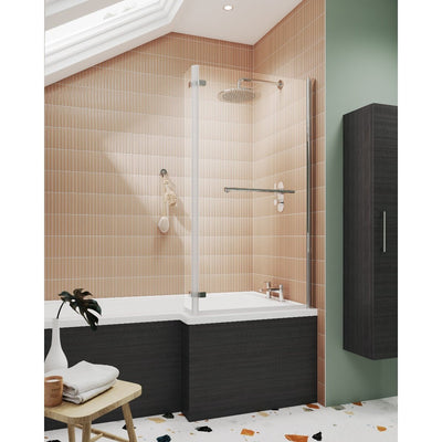 Cape Fixed L Shape Shower Bath Screen With Hinged Return & Towel Rail 805mm