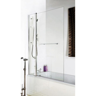 Porto Square Hinged 6mm Bath Screen With Fixed Panel & Towel Rail 1005mm