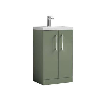 Nuie Arno Compact 500 x 353mm Floor Standing Vanity Unit With 2 Doors & Ceramic Basin - Green Satin