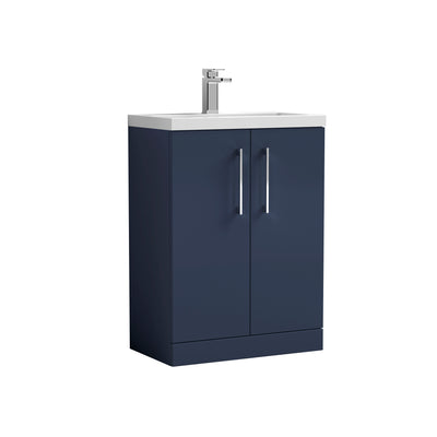 Nuie Arno Compact 600 x 353mm Floor Standing Vanity Unit With 2 Doors & Ceramic Basin - Electric Blue Matt