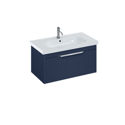 Britton Bathrooms Shoreditch 850mm Single Drawer Vanity Unit With Origin Round Basin - Matt Blue