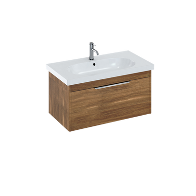 Britton Bathrooms Shoreditch 850mm Single Drawer Vanity Unit With Origin Round Basin - Caramel
