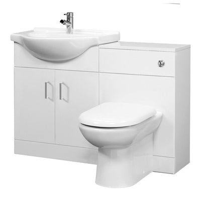 Nuie Saturn 1050 x 300mm Furniture Pack With Round Basin, Cistern, Back To Wall Toilet & Soft Close Seat - White Gloss