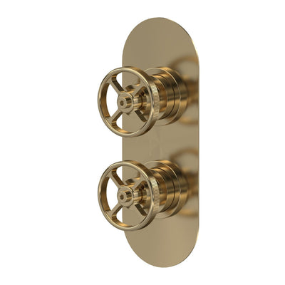 Hudson Reed Revolution 2 Outlet Twin Handle Concealed Thermostatic Shower Valve - Brushed Brass