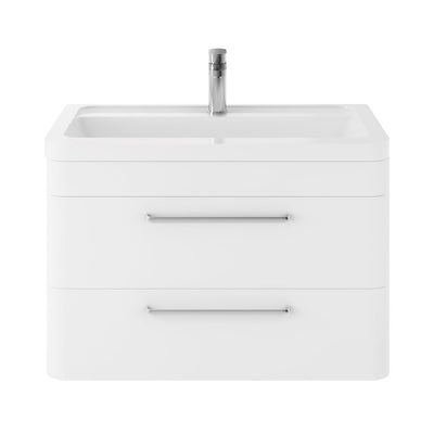 Hudson Reed Solar Wall Hung 800mm Vanity Unit With 2 Drawers & Ceramic Basin - Pure White