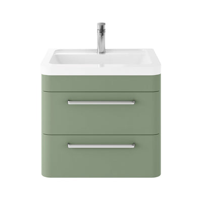 Hudson Reed Solar Wall Hung 600mm Vanity Unit With 2 Drawers & Ceramic Basin - Fern Green