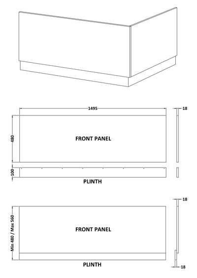 Hudson Reed 1500mm Bath Front Panel - Gloss White