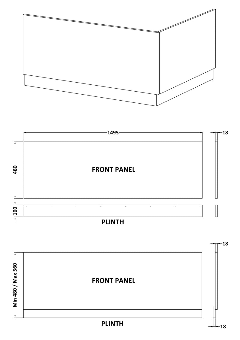 Hudson Reed 1500mm Bath Front Panel - Gloss White