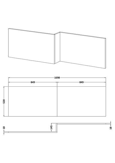 1700mm Square Shower Bath Front Panel - Charcoal Black