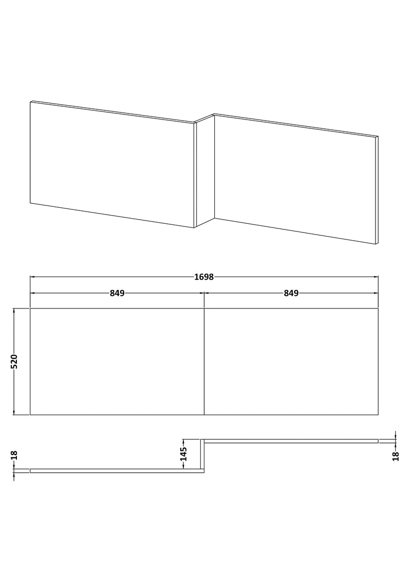 1700mm Square Shower Bath Front Panel - Charcoal Black