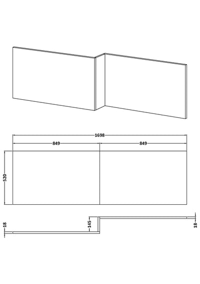 1700mm Square Shower Bath Front Panel - Gloss Grey