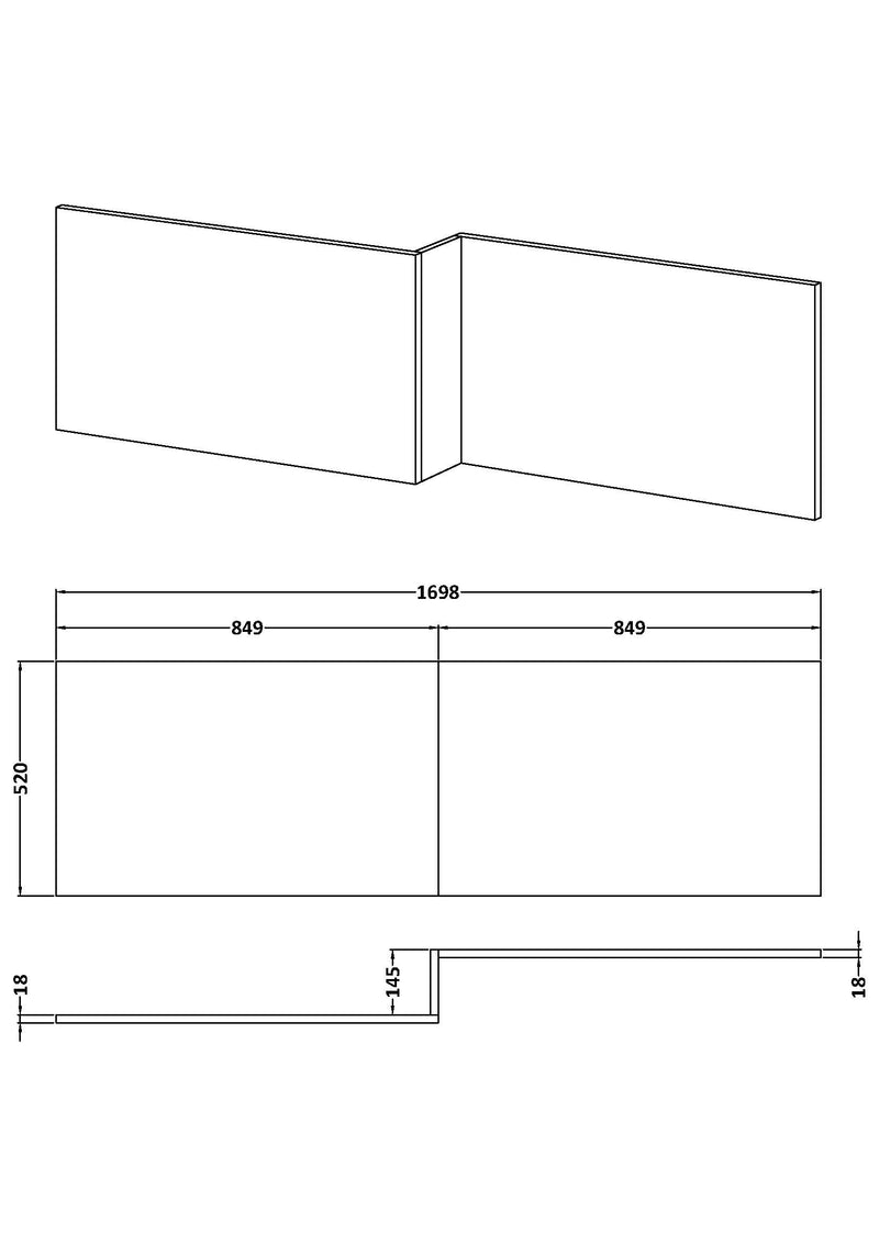 1700mm Square Shower Bath Front Panel - Gloss Grey