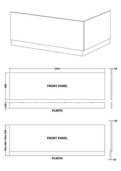 1700mm Bath Front Panel - Charcoal Black