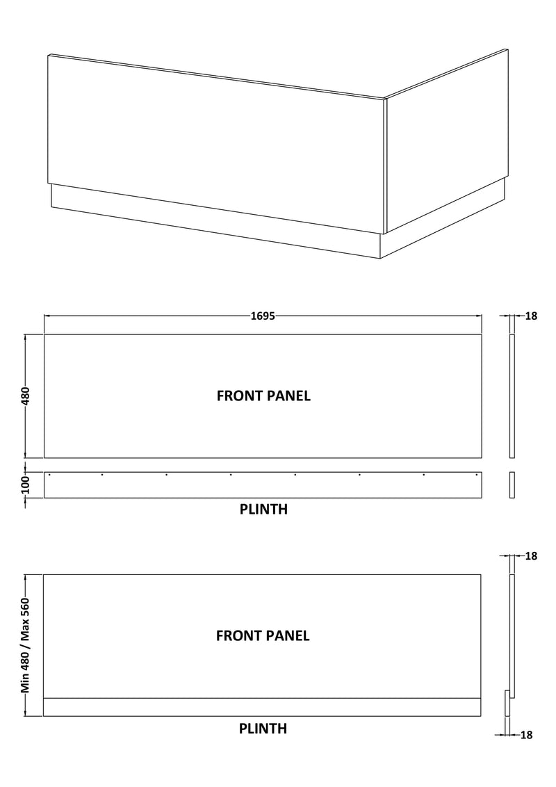 1700mm Bath Front Panel - Charcoal Black